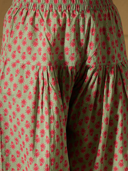 Indyancart IE Floral Printed Pure Cotton Straight Kurta with Salwar & Dupatta