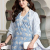 Indyancart IE Women Ethnic Motifs Printed Regular Thread Work Pure Cotton Kurta with Trousers & With Dupatta