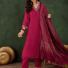 Dhiyona SN Women's V-Neck Thread Work Straight Kurta With Trousers & Dupatta