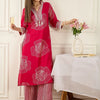 Indyancart IE Floral Printed Thread Work Pure Cotton Kurta With Palazzos