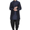 Men's Dark Blue Silk Blend Pathani Kurta and Dhoti Set