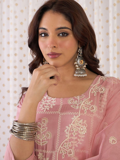 Ethnic Motifs Embroidered Regular Thread Work Kurta With Trouser And Dupatta