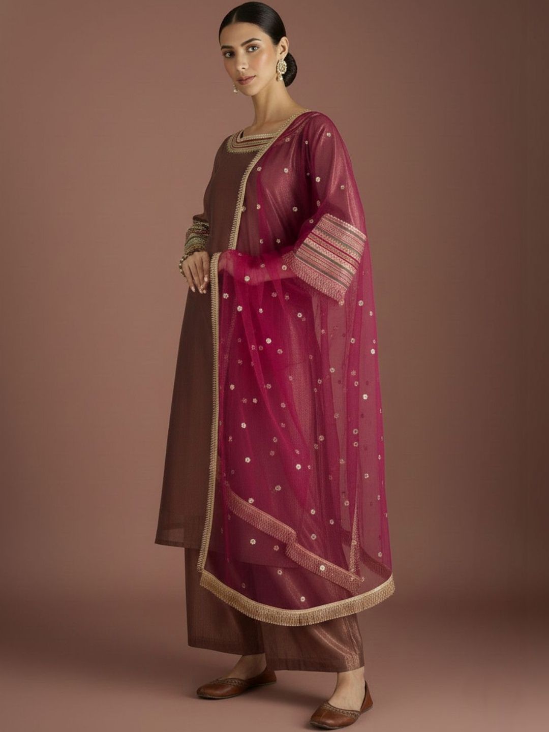 Indyancart VA Women Regular Thread Work Kurta with Palazzos & With Dupatta