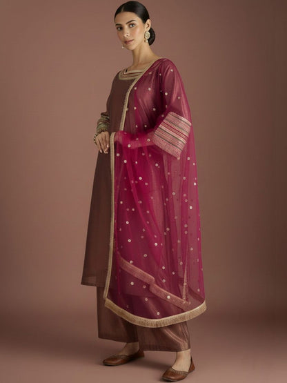 Indyancart VA Women Regular Thread Work Kurta with Palazzos & With Dupatta