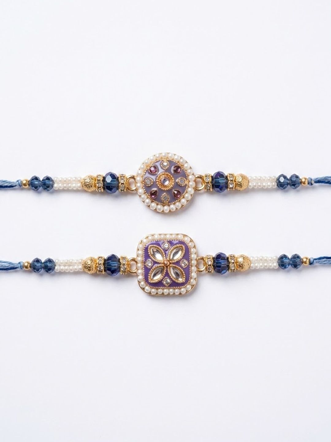 Anouk Set Of 2 White Pearls Thread Rakhi With Roli Chawal Chandan Mishri