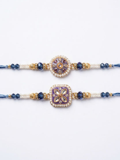 Anouk Set Of 2 White Pearls Thread Rakhi With Roli Chawal Chandan Mishri