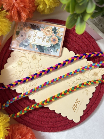 Anouk Set Of 3 Multicolor Thread Rakhi With Roli Chawal Chandan Mishri