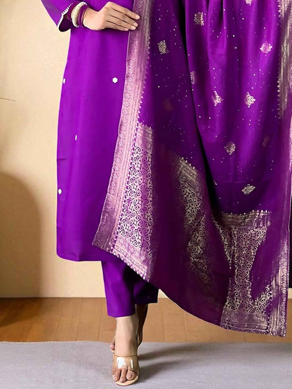 Indyancart SN Women's Embroidered Pure Cotton Kurta & Trousers With Dupatta