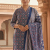 Dhiyona IE Women Ethnic Motifs Printed Pure Cotton Straight Kurta with Trousers & Dupatta