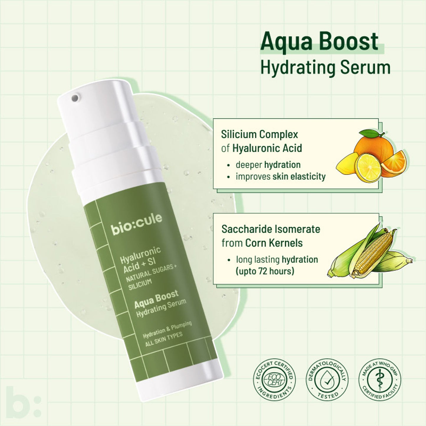 Biocule Aqua Boost Hydrating Face Serum - For All Skin Types