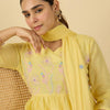 Dhiyona IE Floral Embroidered V-Neck Pure Cotton A-Line Kurta With Trousers & Dupatta
