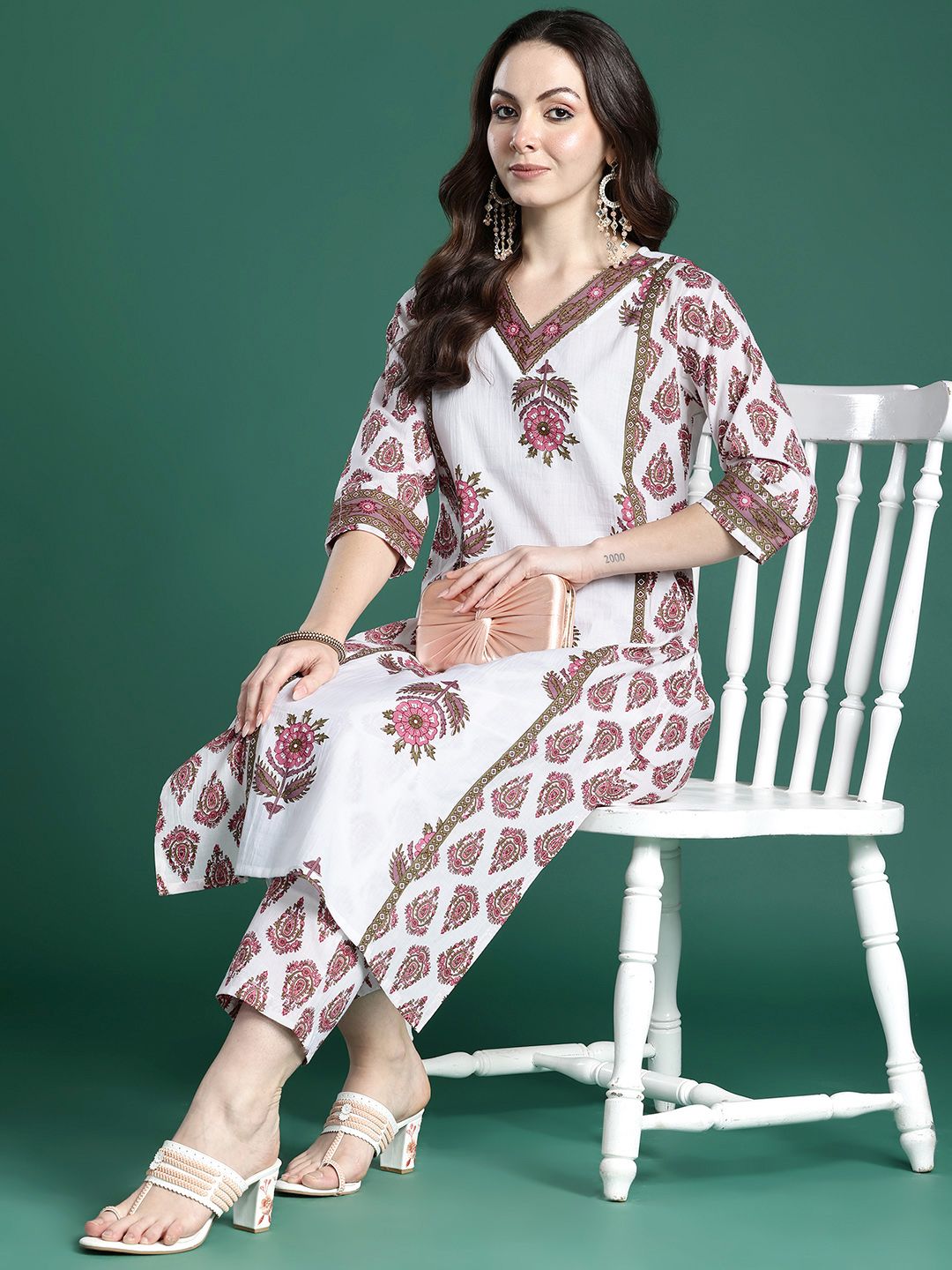 Women Ethnic Motifs Printed Regular Pure Cotton Kurta with Trousers