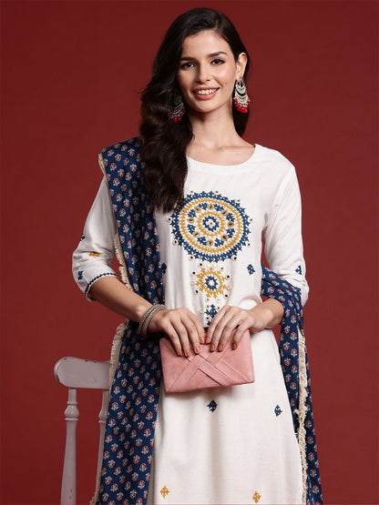 Dhiyona IE Ethnic Motifs Embroidered Mirror Work Kurta with Trousers & Dupatta