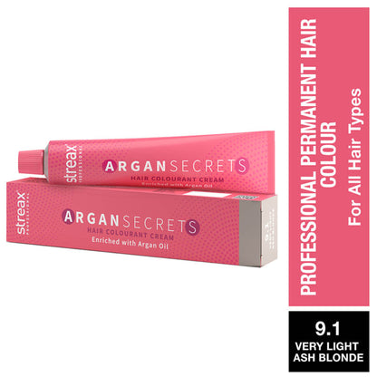 Streax Professional Argan Secrets Hair Colourant Cream - Flame Red - Very Light Ash Blonde 9.1