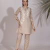 Dhiyona TI Women's Brown Colour White Thread Embroidery Work Co Ord