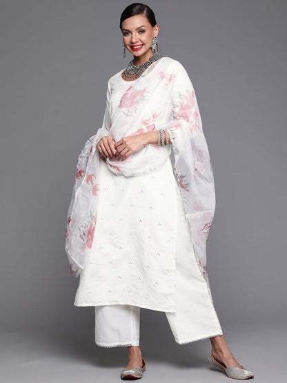 Dhiyona IE Women White Ethnic Motifs Embroidered Gotta Patti Kurta with Palazzos & With Dupatta