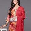 Indyancart VA Women's Leheriya Printed Regular Sequinned Kurta with Trousers & With Dupatta