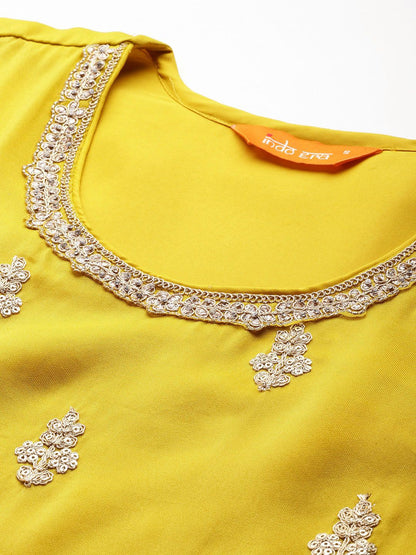 Indyancart IE Ethnic Motifs Embroidered Sequinned Kurta with Palazzos & With Dupatta