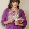 Dhiyona IE Floral Embroidered Thread Work Pure Cotton A-Line Kurta With Trousers