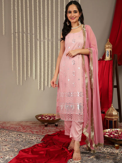 Indyancart VA Women'sEthnic Motifs Embellished Regular Kurta with Trousers & With Dupatta