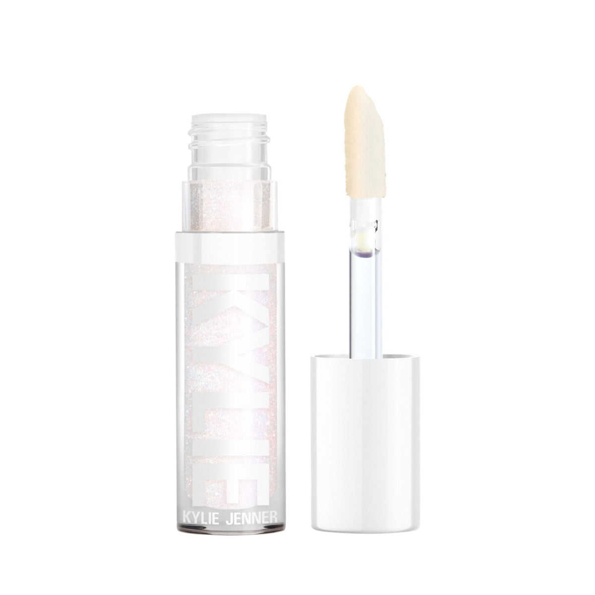 Kylie Cosmetics Plumping Lip Gloss in shade 818 Bubbly showing a glossy, pink-tinted lip gloss tube with the Kylie logo.