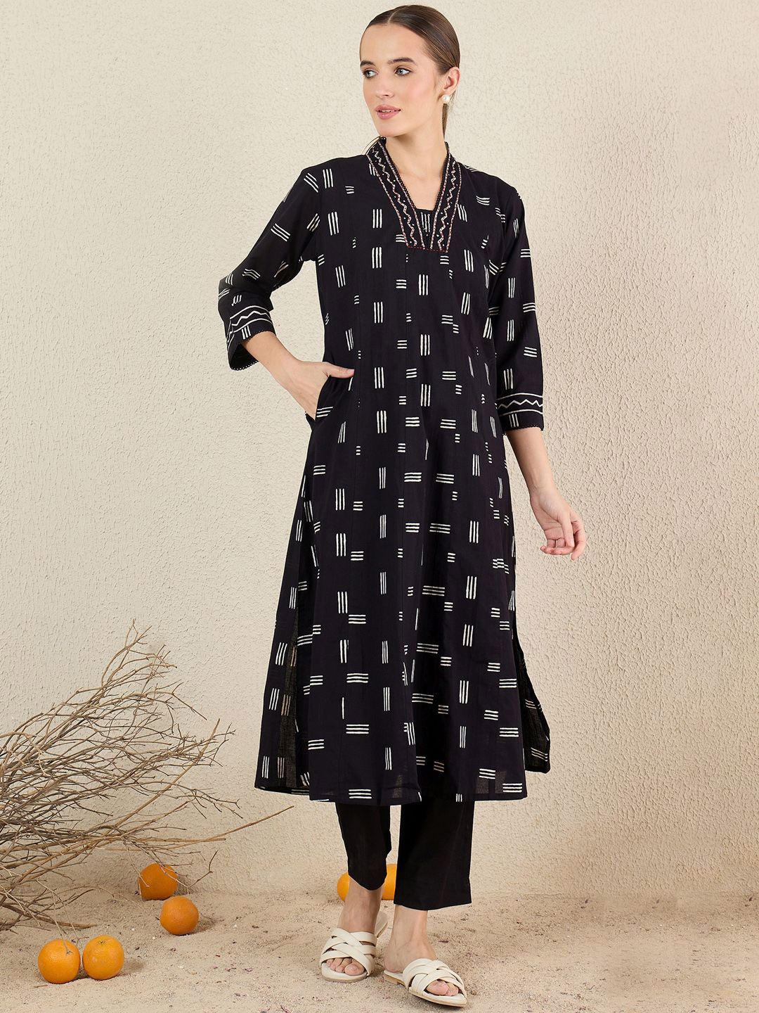 Women Striped Cotton Kurta with Trousers & Dupatta