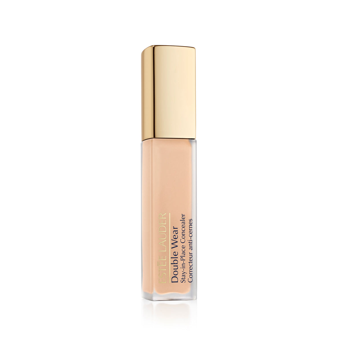 Estee Lauder Double Wear Concealer in 2W Light Medium, close-up of the concealer tube with applicator and product branding.