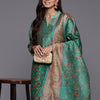 Indyancart VA Women's Floral Printed Regular Chanderi Silk Kurta with Trousers & Dupatta