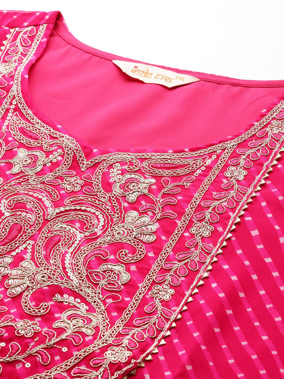 Indyancart IE Plus Size Ethnic Motifs Embroidered Sequinned Georgette Kurta