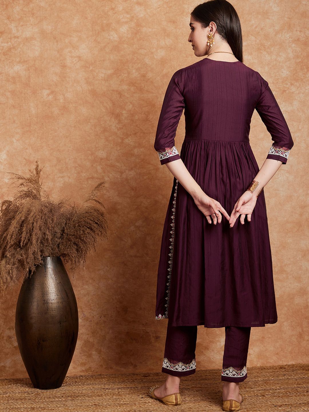 Indyancart SN Women's Alia Cut Ethnic Motifs Embroidered A-Line Kurta With Trouser