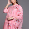 Indyancart IE Women Pink Ethnic Motifs Embroidered Kurta with Trousers & With Dupatta