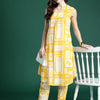 Dhiyona IE Geometric Printed Pleated Pure Cotton Kurta with Trousers