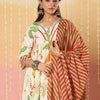 Indyancart IE Floral Printed Empire Screen Technique Pure Cotton A-Line With Trousers & Dupatta