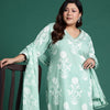 Indyancart IE Plus Size Floral Embroidered Mirror Work Pure Cotton Kurta Set