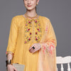 Indyancart IE Floral Embroidered Regular Thread Work Pure Cotton Kurta With Trousers & Dupatta