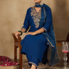 Dhiyona IE Women Ethnic Motifs Embroidered Regular Liva Kurta with Trousers & With Dupatta