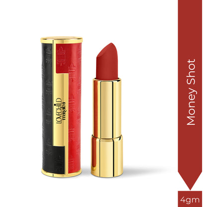 LoveChild Masaba LoveChild Masaba Matte Lipstick in Money Shot shade, featuring a sleek tube and vibrant lipstick color.