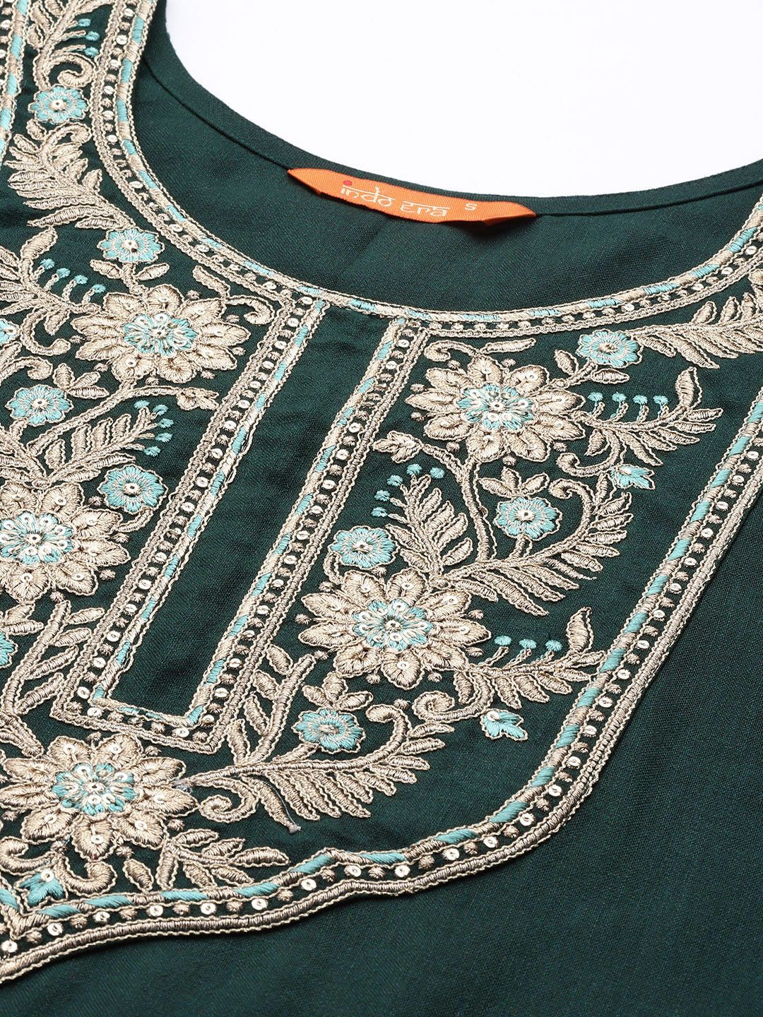 Indyancart IE Women Green Ethnic Motifs Embroidered Yoke Design Kurta with Palazzos & Dupatta