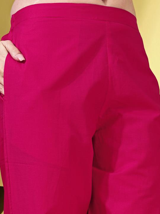 Indyancart TI Women's Fuchsia Cotton with White Thread Embroidered Co Ord