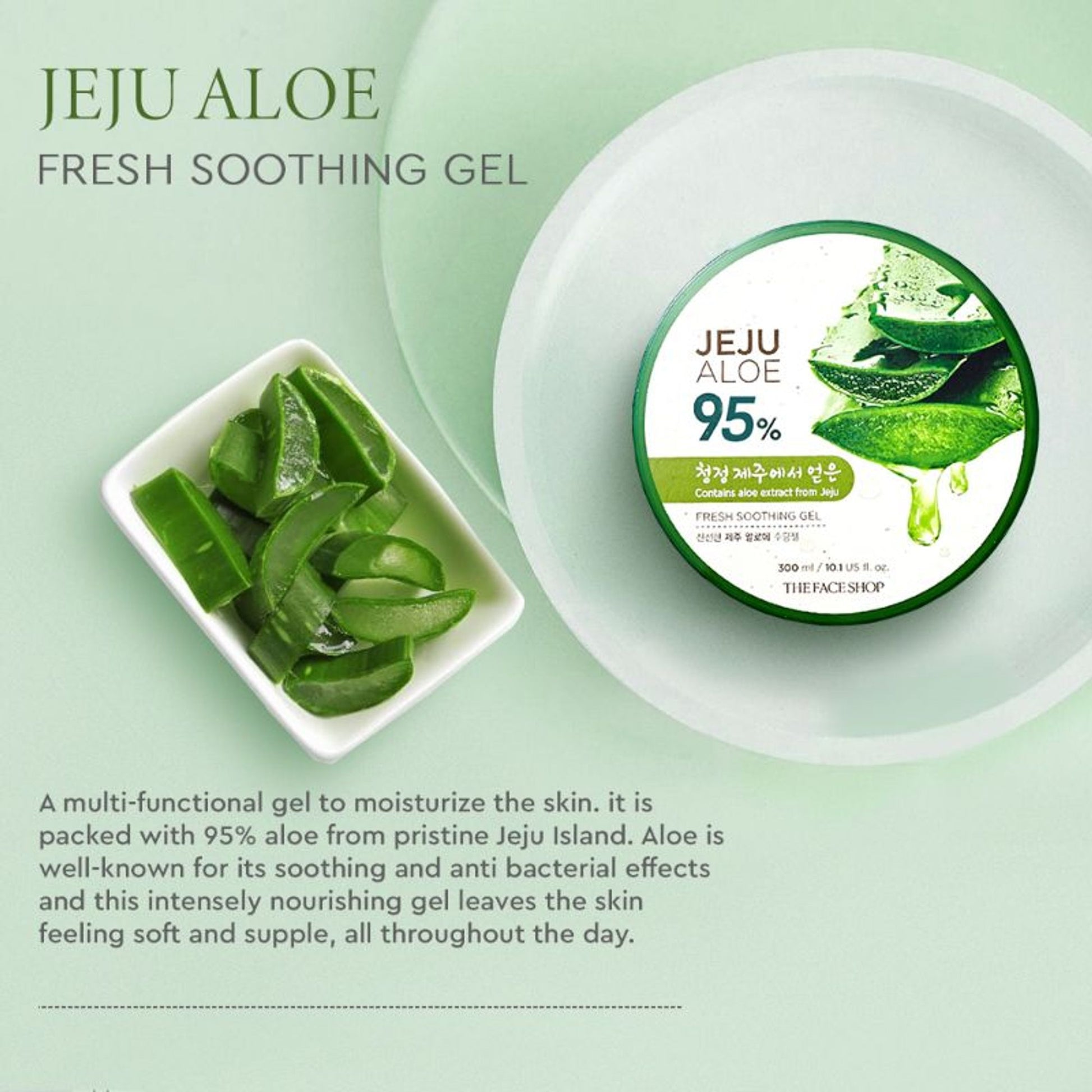 The Face Shop Korean Jeju Aloe Vera Soothing Gel with Vitamin E for Face, Body & Hair
