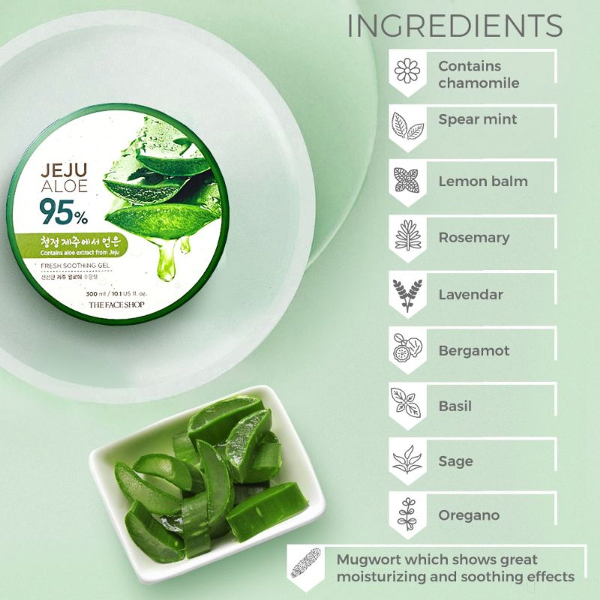 The Face Shop Korean Jeju Aloe Vera Soothing Gel with Vitamin E for Face, Body & Hair