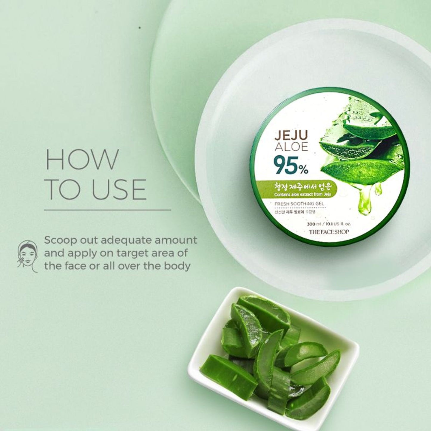 The Face Shop Korean Jeju Aloe Vera Soothing Gel with Vitamin E for Face, Body & Hair