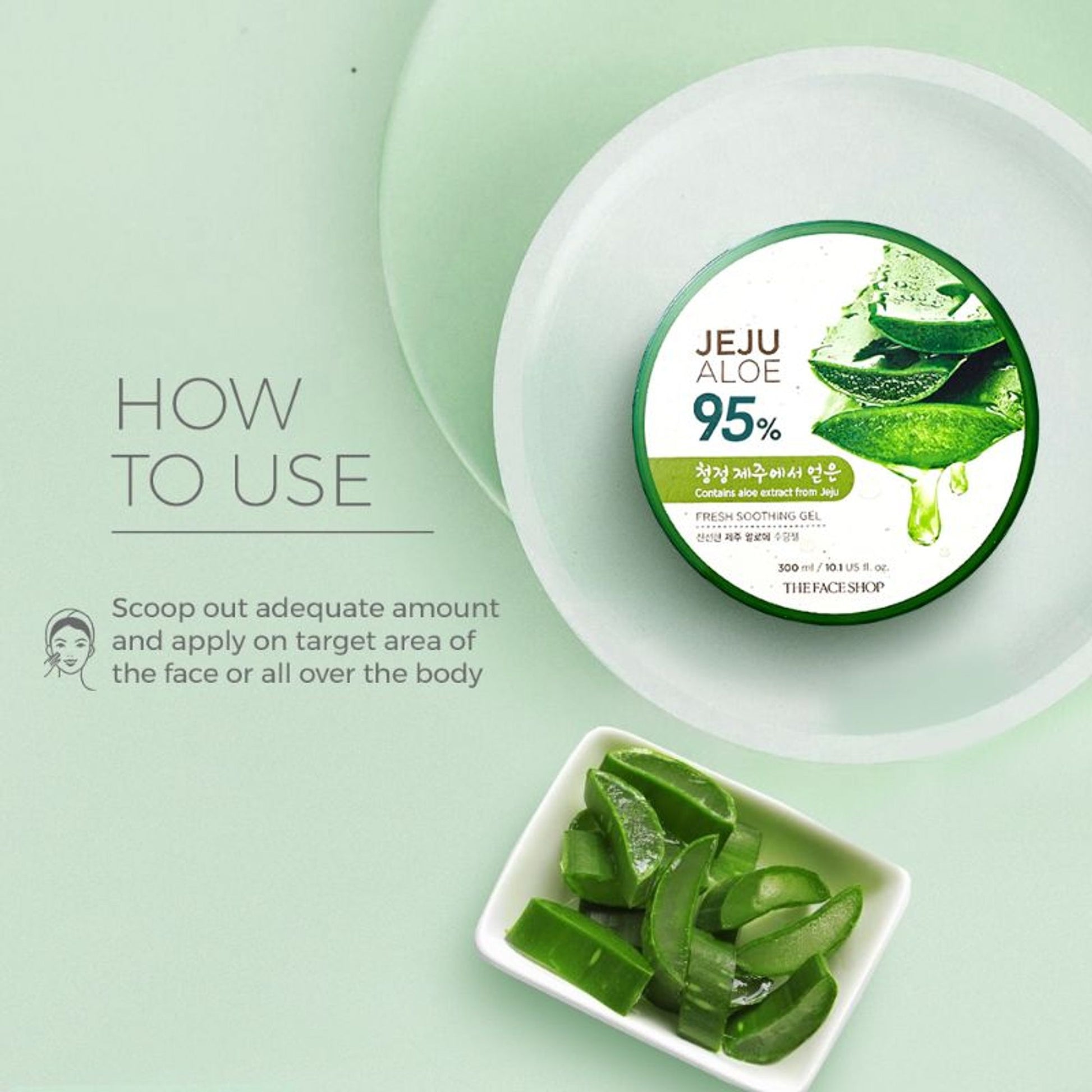 The Face Shop Korean Jeju Aloe Vera Soothing Gel with Vitamin E for Face, Body & Hair