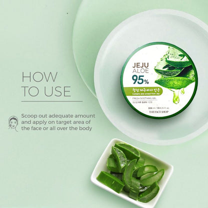 The Face Shop Korean Jeju Aloe Vera Soothing Gel with Vitamin E for Face, Body & Hair