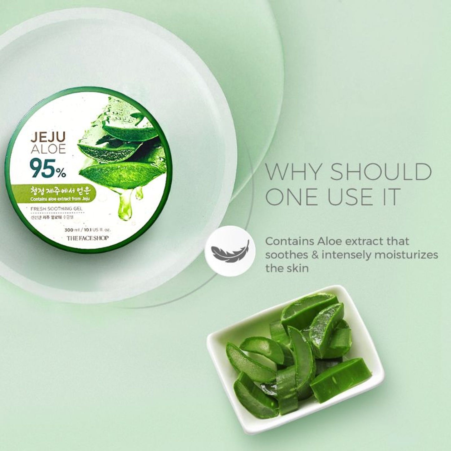 The Face Shop Korean Jeju Aloe Vera Soothing Gel with Vitamin E for Face, Body & Hair