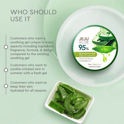 The Face Shop Korean Jeju Aloe Vera Soothing Gel with Vitamin E for Face, Body & Hair