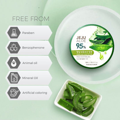 The Face Shop Korean Jeju Aloe Vera Soothing Gel with Vitamin E for Face, Body & Hair