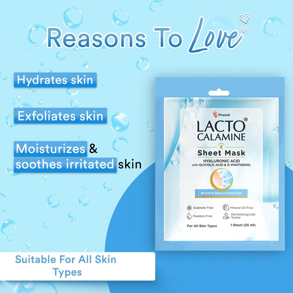 Lacto Calamine Hyaluronic Acid Face Serum Sheet Mask for Intense Hydration Refreshing Plumpy & Dewy Skin