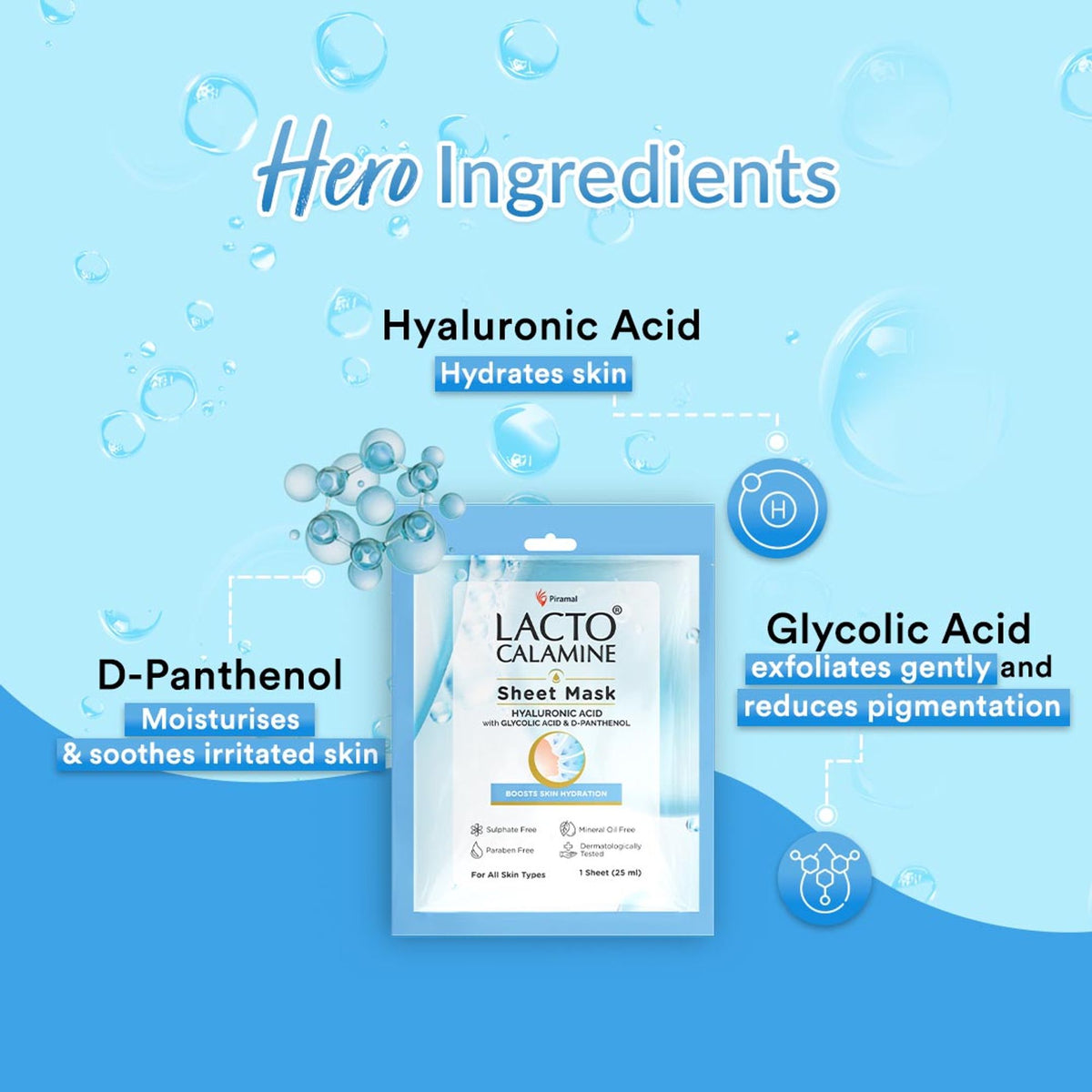 Lacto Calamine Hyaluronic Acid Face Serum Sheet Mask for Intense Hydration Refreshing Plumpy & Dewy Skin