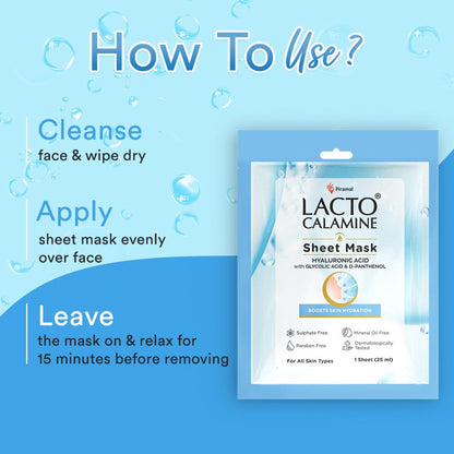 Lacto Calamine Hyaluronic Acid Face Serum Sheet Mask for Intense Hydration Refreshing Plumpy & Dewy Skin